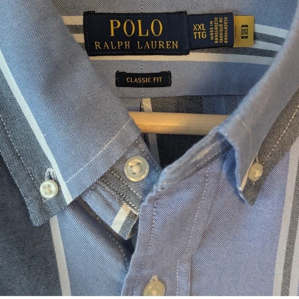 Polo Ralph Lauren Button Down Shirt Blue Striped Oxford  Classic Fit Mens XXL